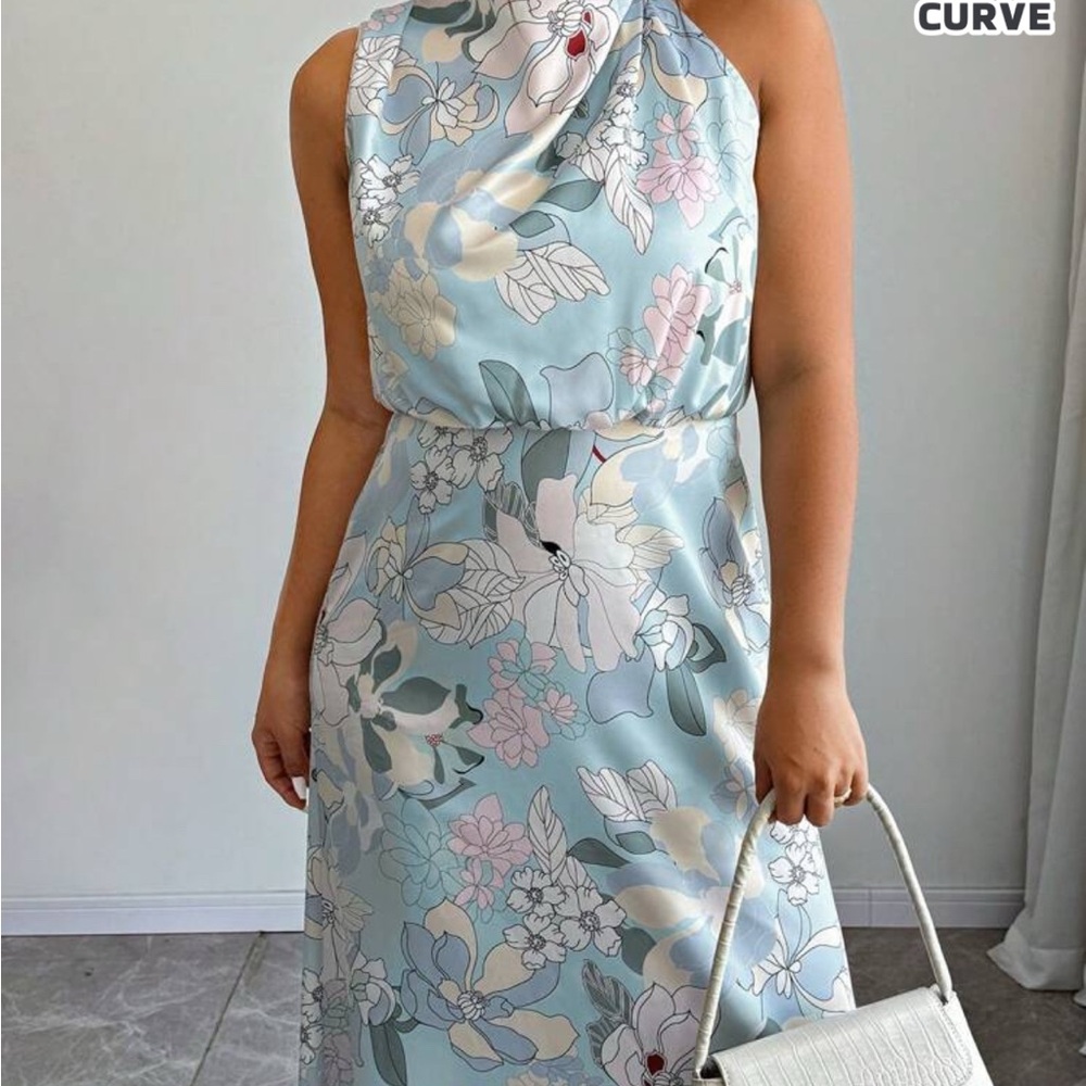 SHEIN Pink and White One Shoulder Sundress